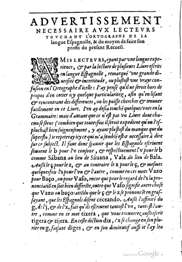 1621 - Adrian Tiffaine - Trésor des deux langues espagnole et française - BM Lyon