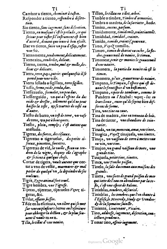 1621 - Adrian Tiffaine - Trésor des deux langues espagnole et française - BM Lyon