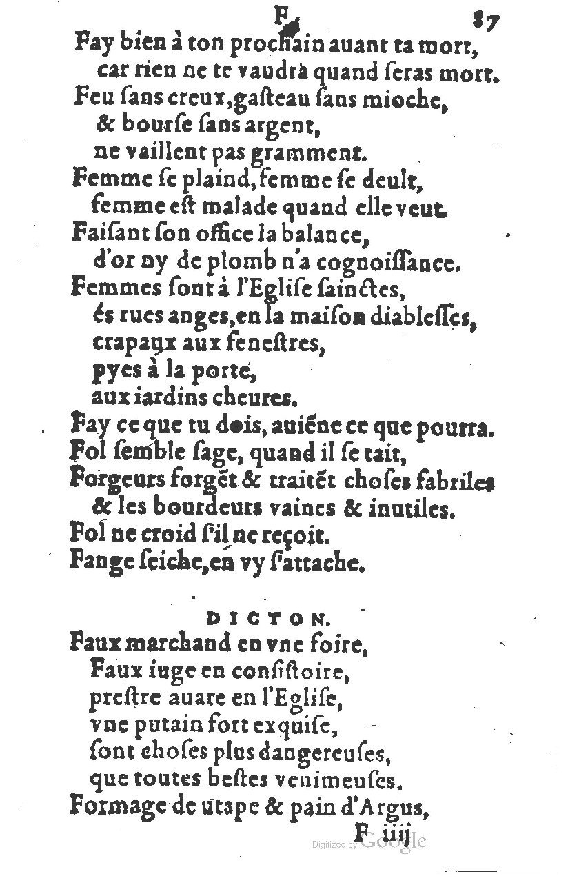 1581 - Nicolas Bonfons  - Trésor des sentences dorées - Princeton