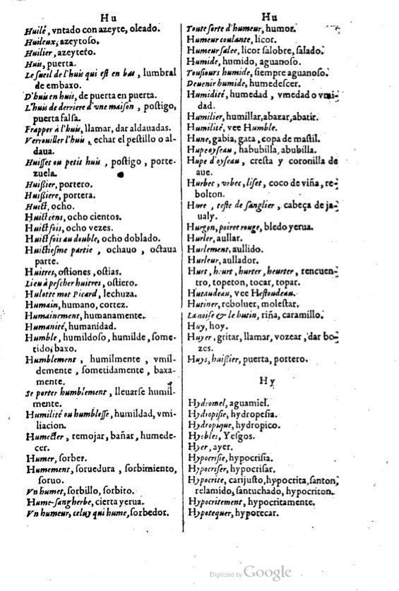 1621 - Adrian Tiffaine - Trésor des deux langues espagnole et française - BM Lyon
