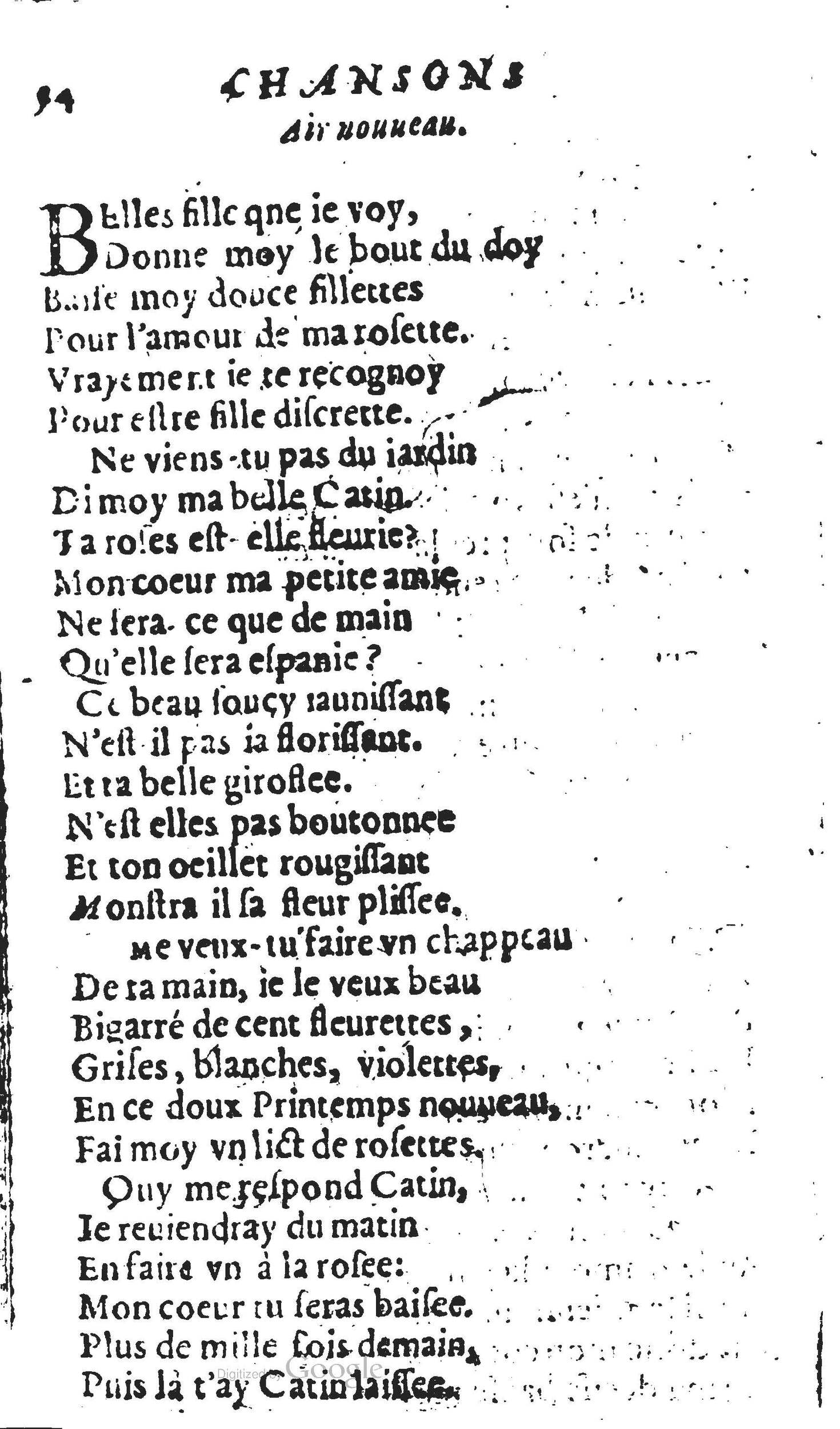 1606 - Théodore Reinsart - Trésor des chansons amoureuses recueillies des plus excellents airs de cour - Livre II - NK ČR Prague