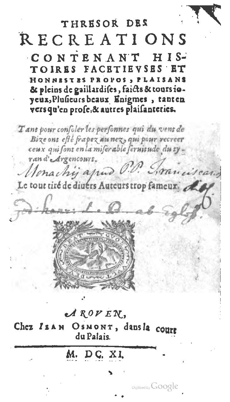 1611 - Jean Osmont - Trésor des récréations - BSB Munich