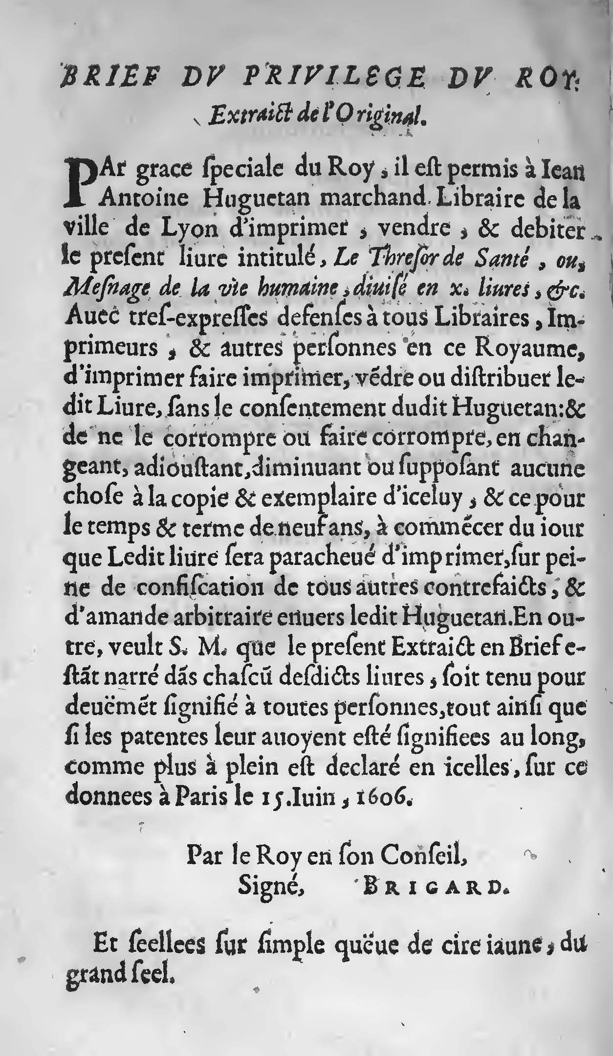 1607 - Étienne Servain et Jean Antoine Huguetan - Trésor de santé ou ménage de la vie humaine - BIU Santé
