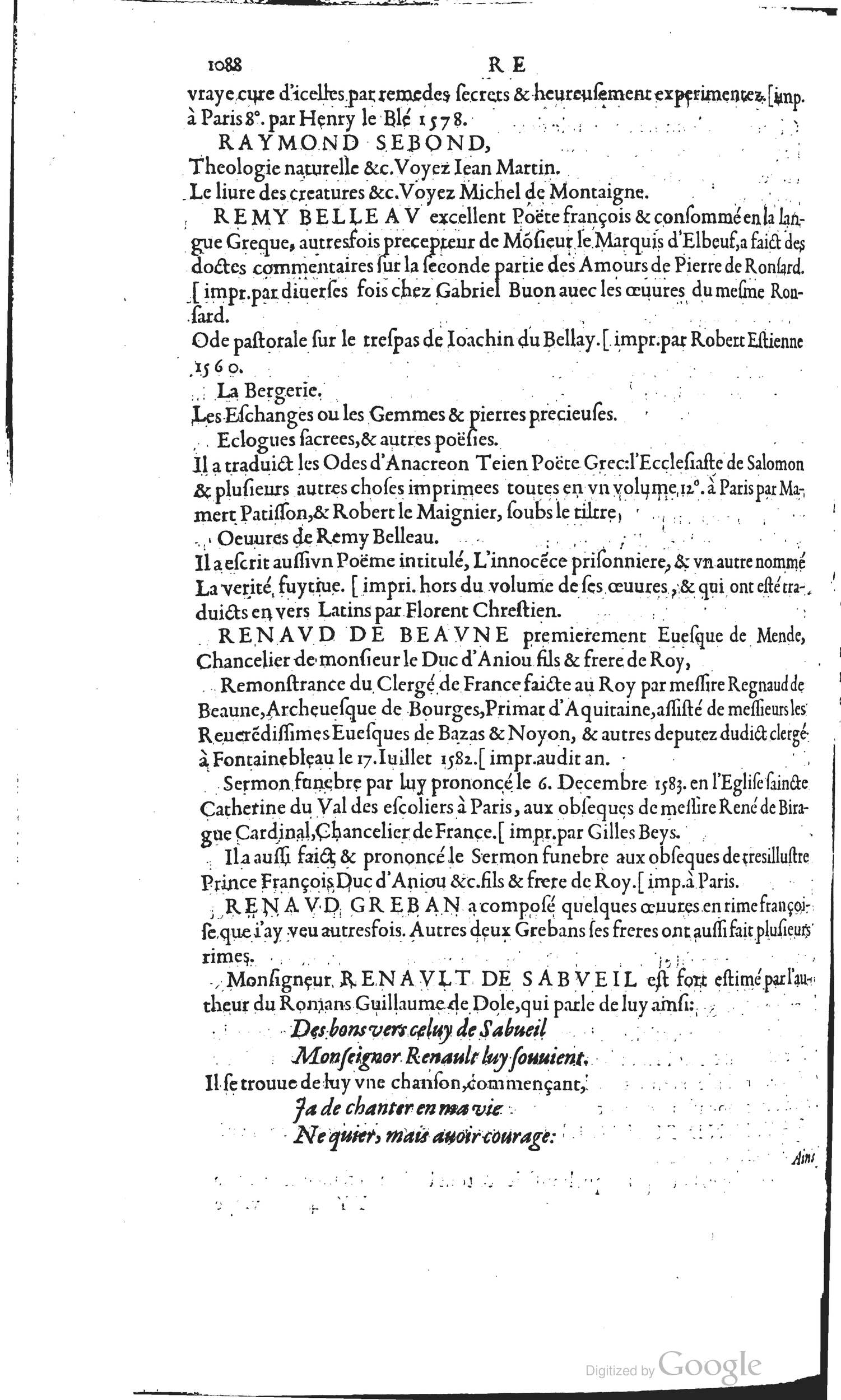 1585 - Barthélemy Honorat - Bibliothèques françaises - BSB Munich