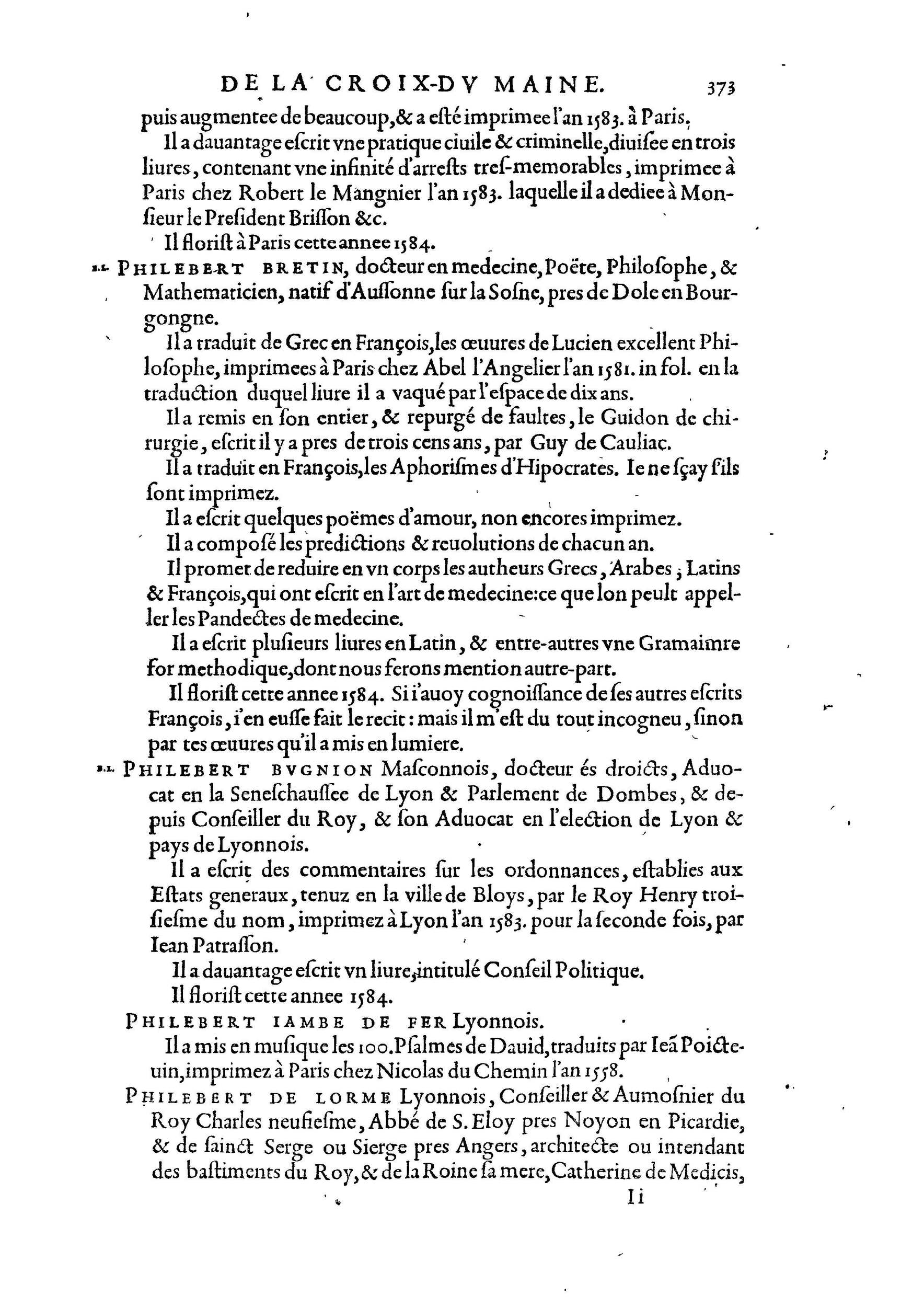 1584 - Abel L&#039;Angelier - Bibliothèques françaises - BnF