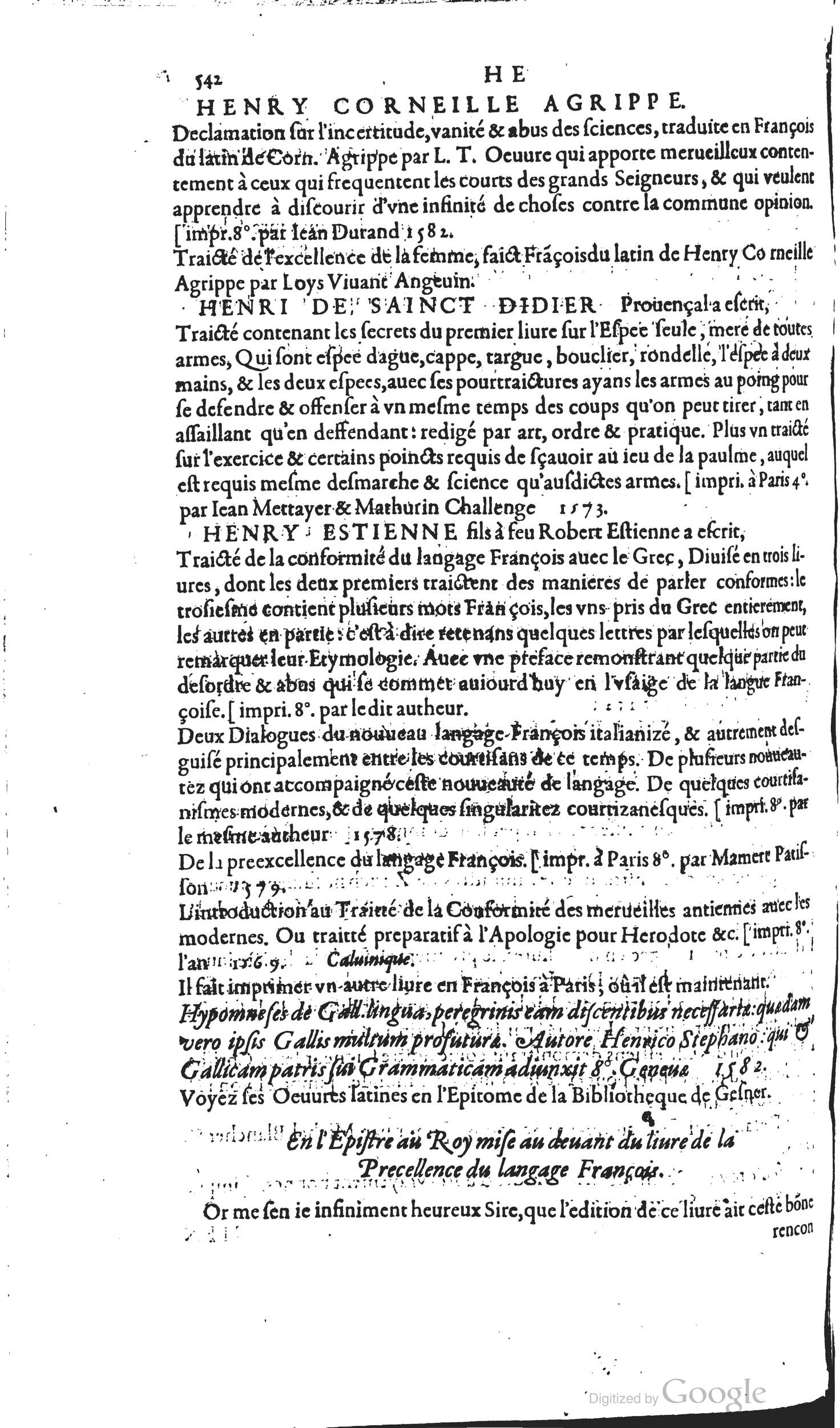 1585 - Barthélemy Honorat - Bibliothèques françaises - BSB Munich