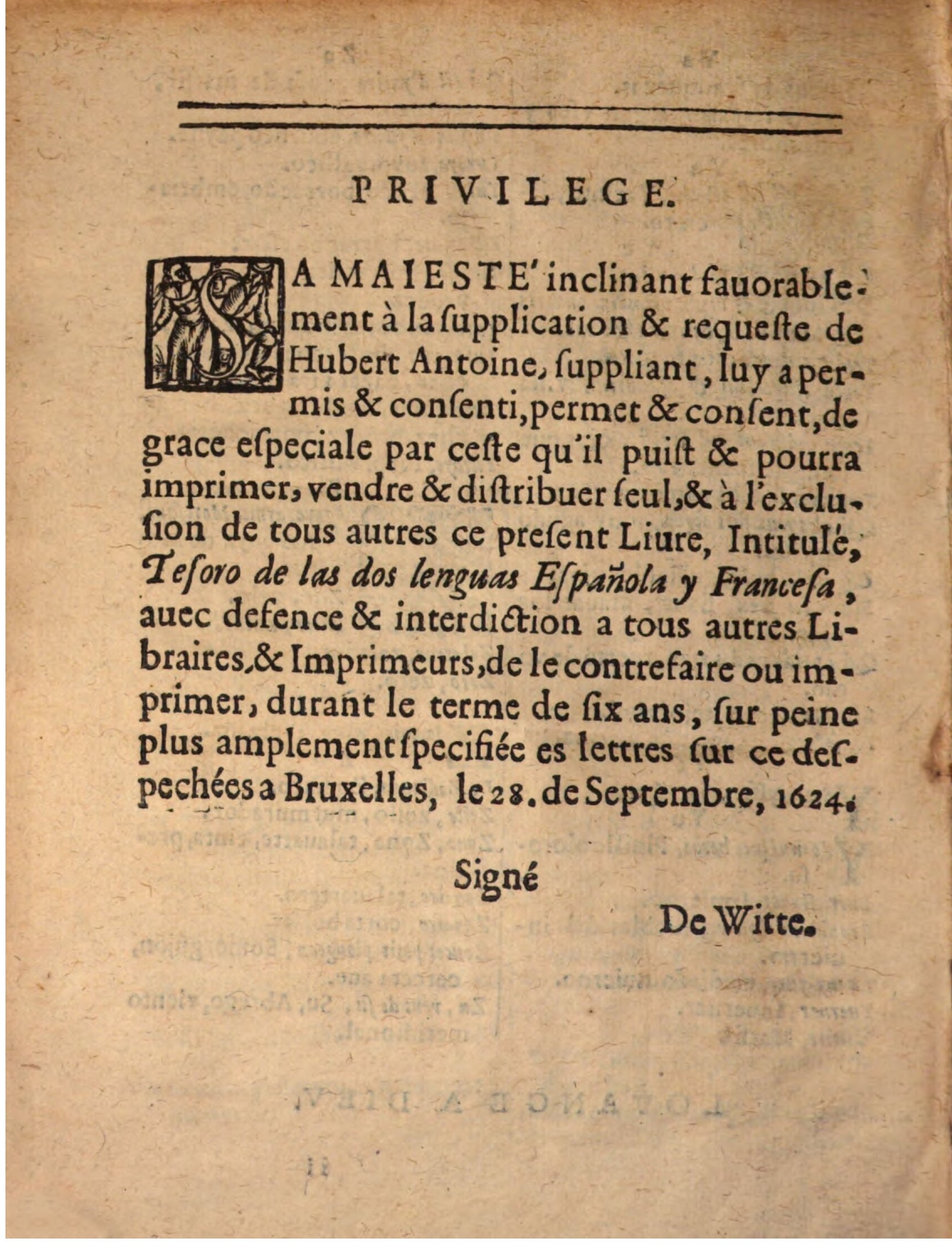 1624 - Hubert Antoine - Trésor des deux langues espagnole et française (Seconde partie) - BSB Munich