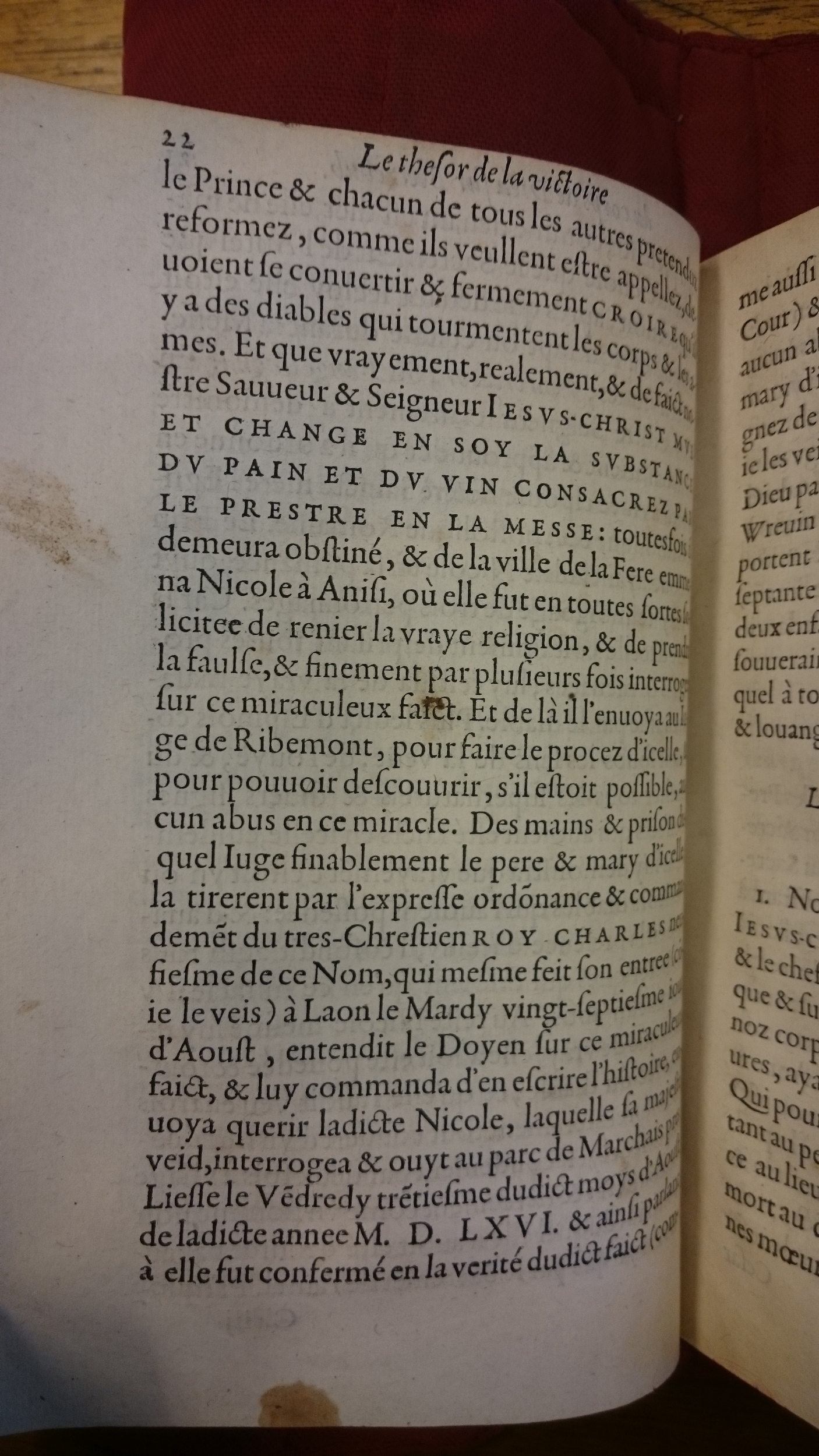 1578 - Nicolas Chesneau - Trésor et entière histoire de la triomphante victoire du corps de Dieu sur l’esprit malin - BM Lyon