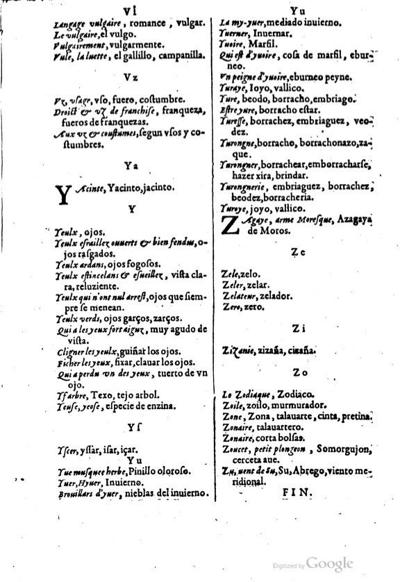 1621 - Adrian Tiffaine - Trésor des deux langues espagnole et française - BM Lyon