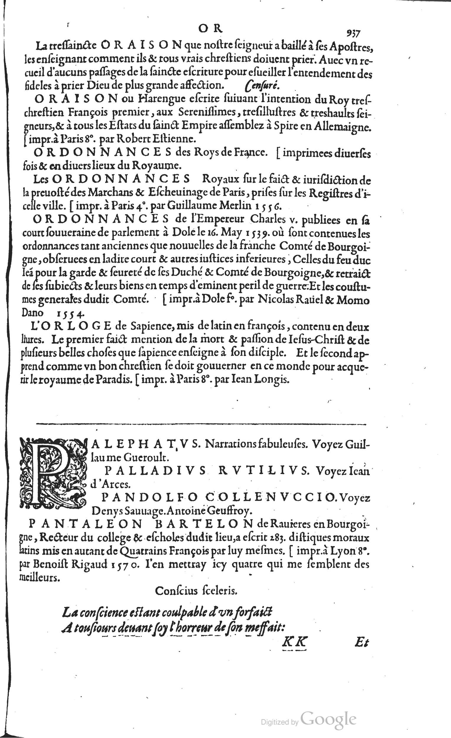 1585 - Barthélemy Honorat - Bibliothèques françaises - BSB Munich