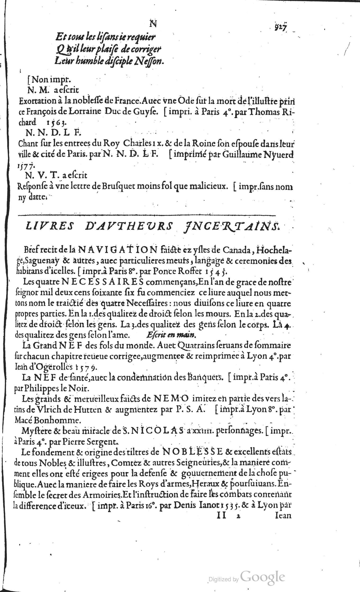 1585 - Barthélemy Honorat - Bibliothèques françaises - BSB Munich
