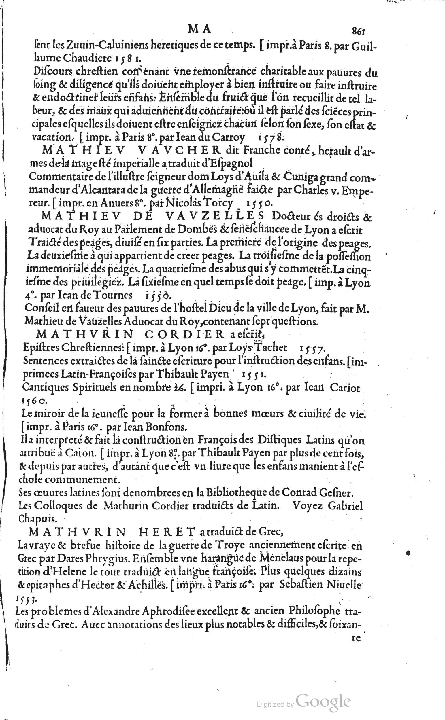 1585 - Barthélemy Honorat - Bibliothèques françaises - BSB Munich