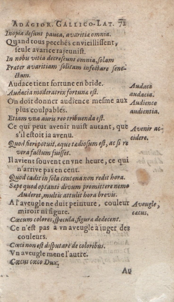 1612 - Dominicus Custos - Trésor des proverbes français  - Bibliopol-Olomuc