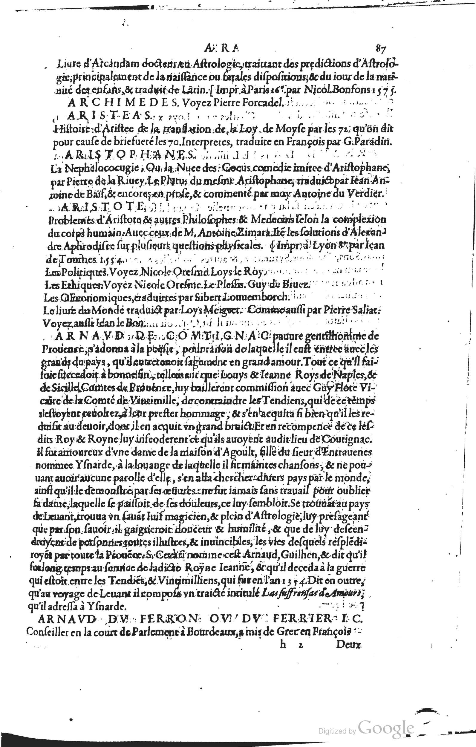 1585 - Barthélemy Honorat - Bibliothèques françaises - BSB Munich