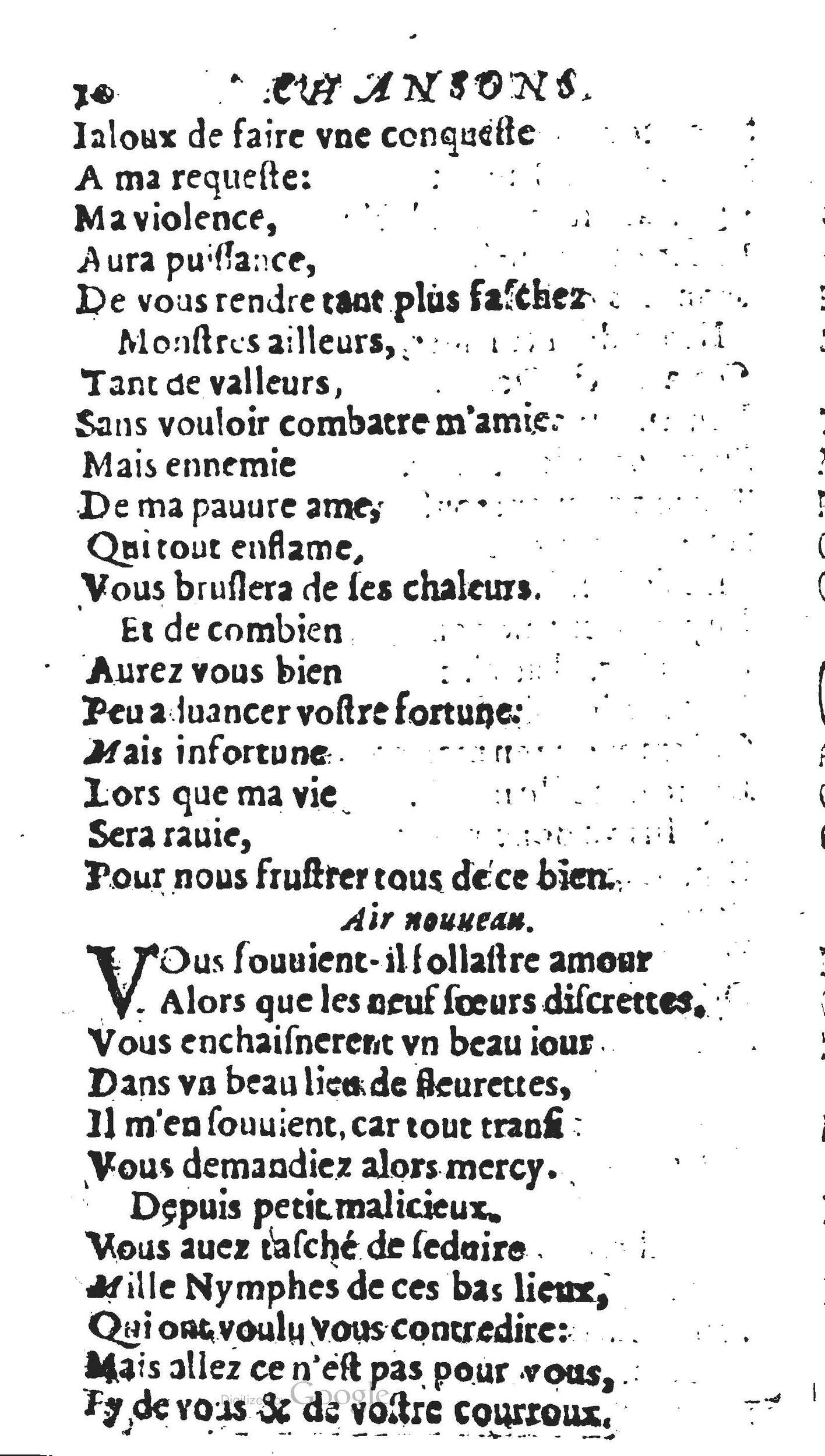 1606 - Théodore Reinsart - Trésor des chansons amoureuses recueillies des plus excellents airs de cour - Livre II - NK ČR Prague