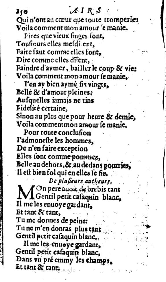 1606 - Théodore Reinsart - Trésor des chansons amoureuses recueillies des plus excellents airs de cour - Livre I - NK ČR Prague