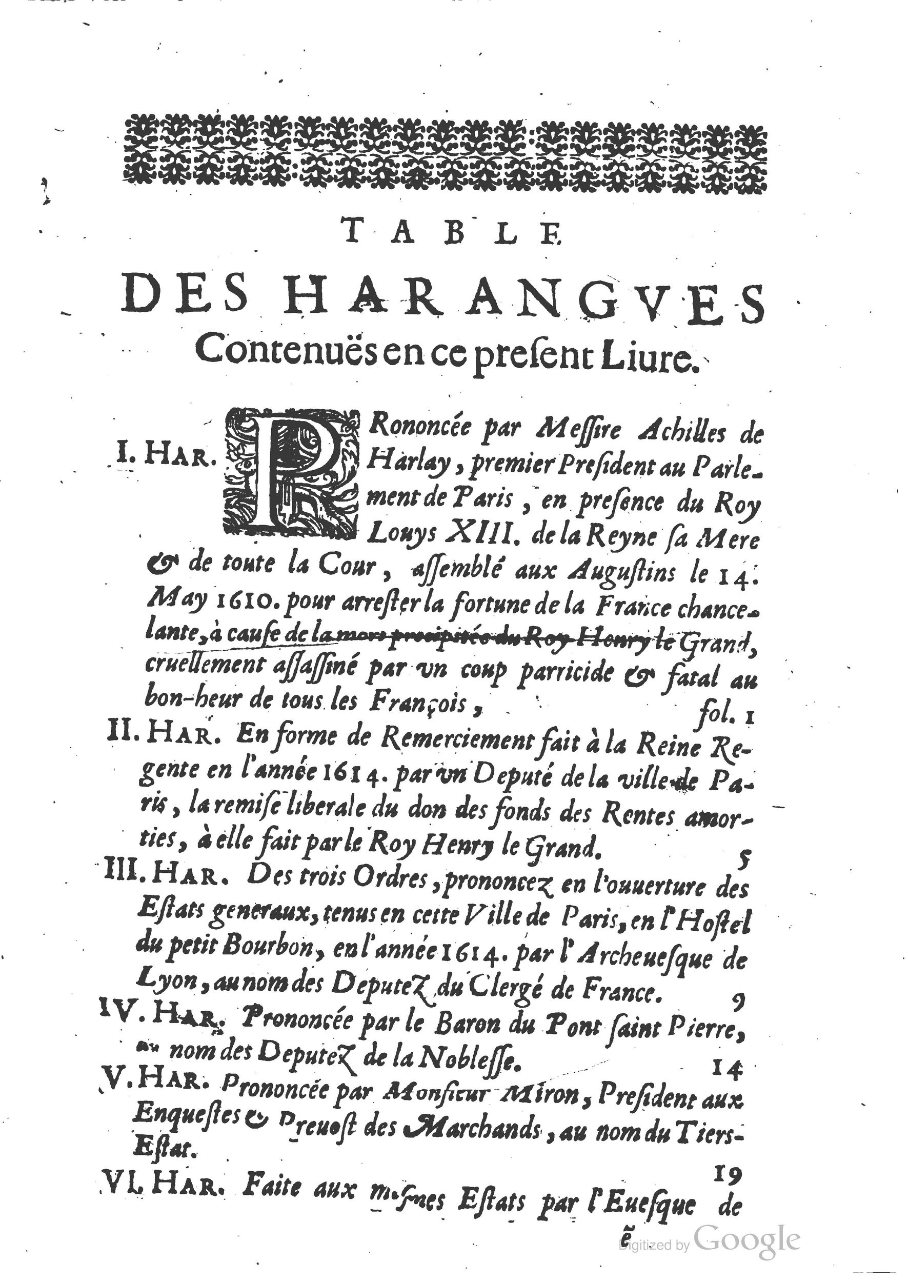 1654 - Michel Bobin - Trésor des harangues, remontrances et oraisons funèbres - BM Lyon
