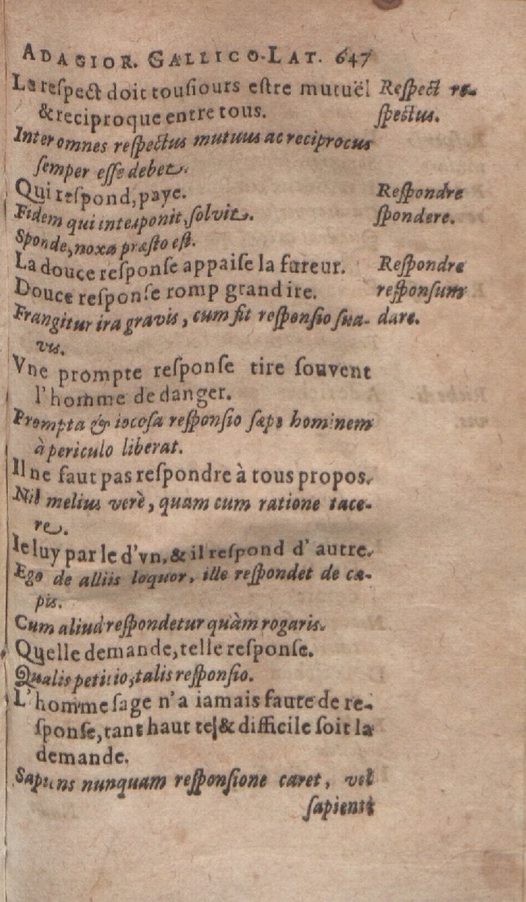 1612 - Dominicus Custos - Trésor des proverbes français  - Bibliopol-Olomuc