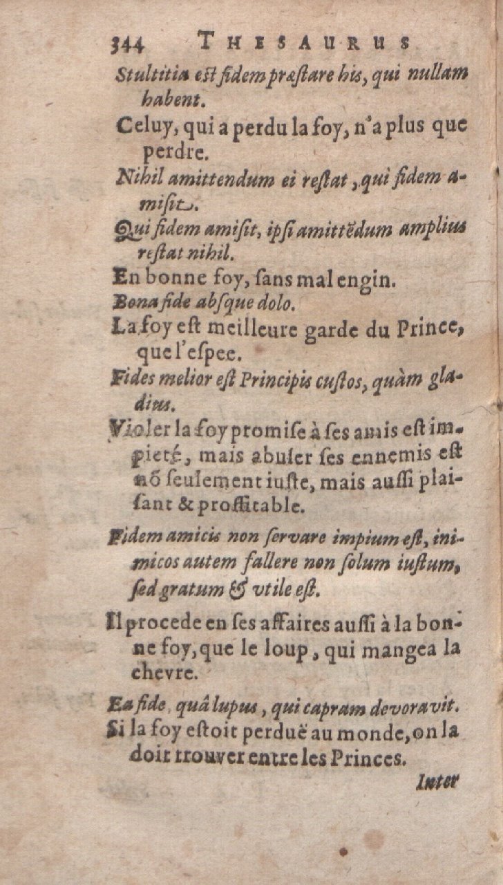 1612 - Dominicus Custos - Trésor des proverbes français  - Bibliopol-Olomuc