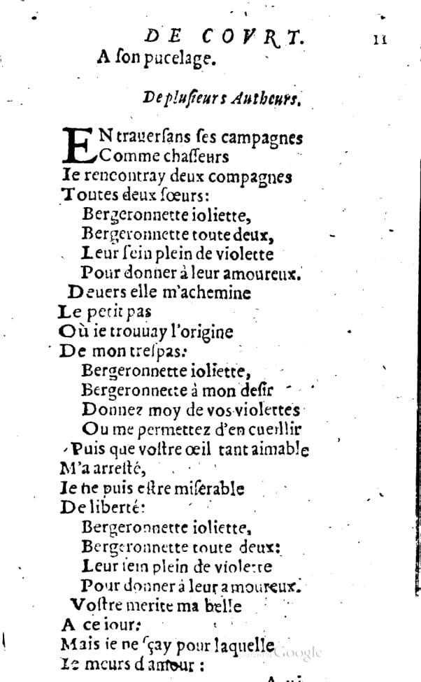 1606 - Théodore Reinsart - Trésor des chansons amoureuses recueillies des plus excellents airs de cour - Livre I - NK ČR Prague