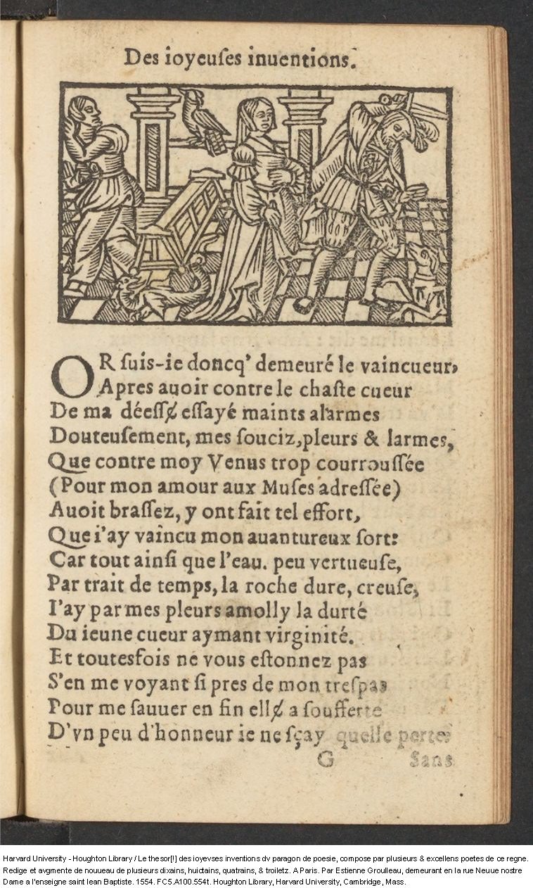 1554 - Étienne Groulleau - Trésor des joyeuses inventions du parangon de poésies - Harvard University