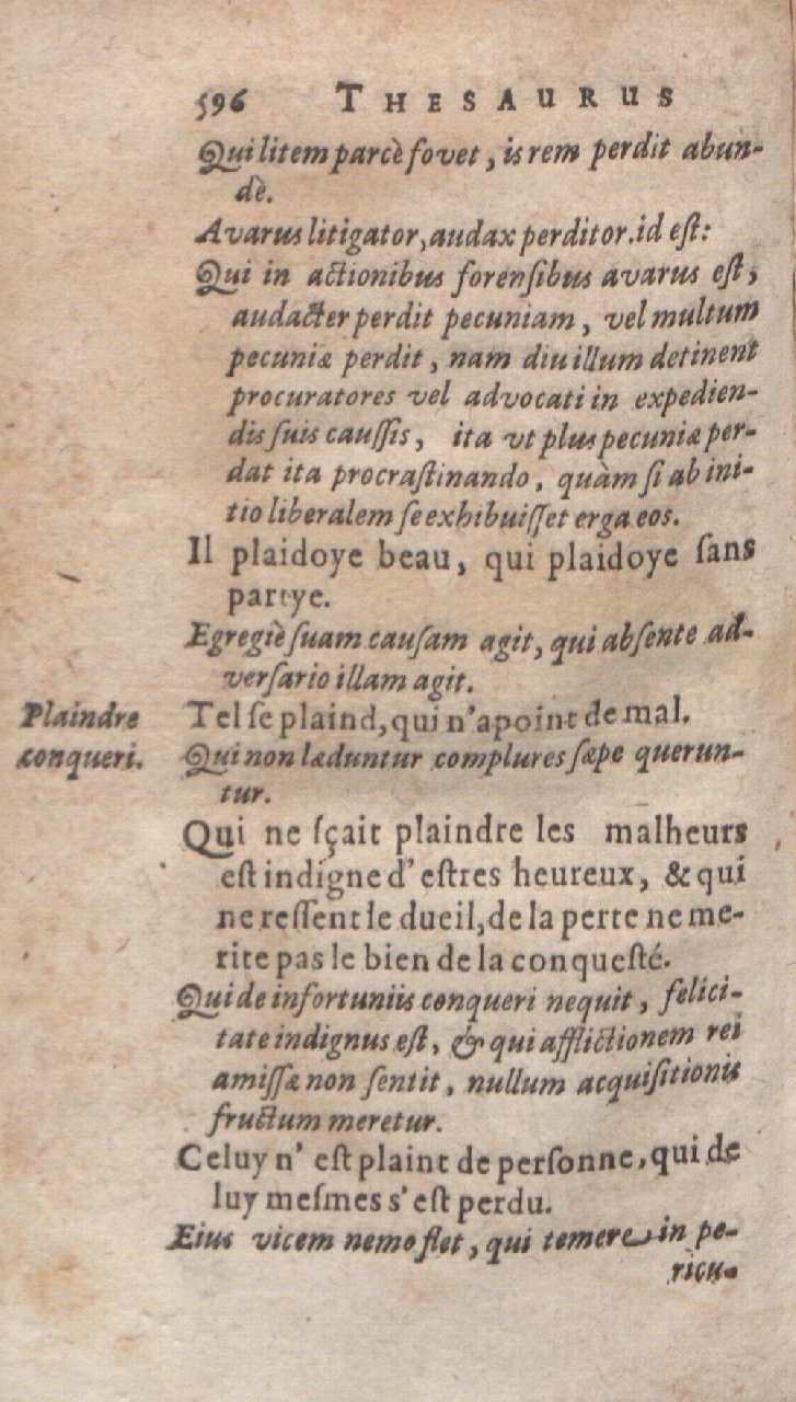 1612 - Dominicus Custos - Trésor des proverbes français  - Bibliopol-Olomuc