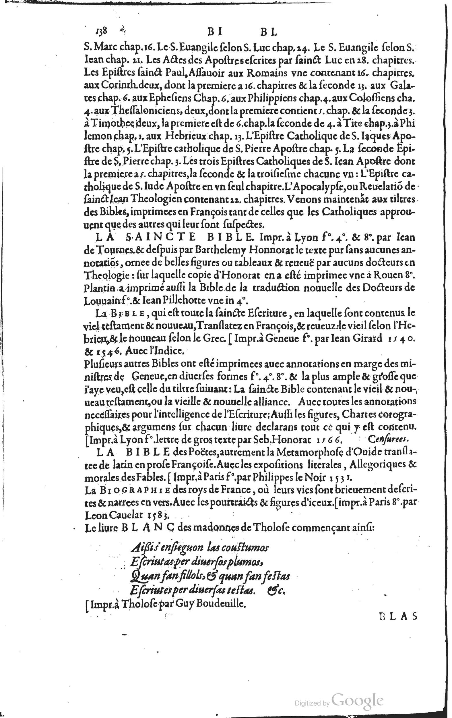 1585 - Barthélemy Honorat - Bibliothèques françaises - BSB Munich