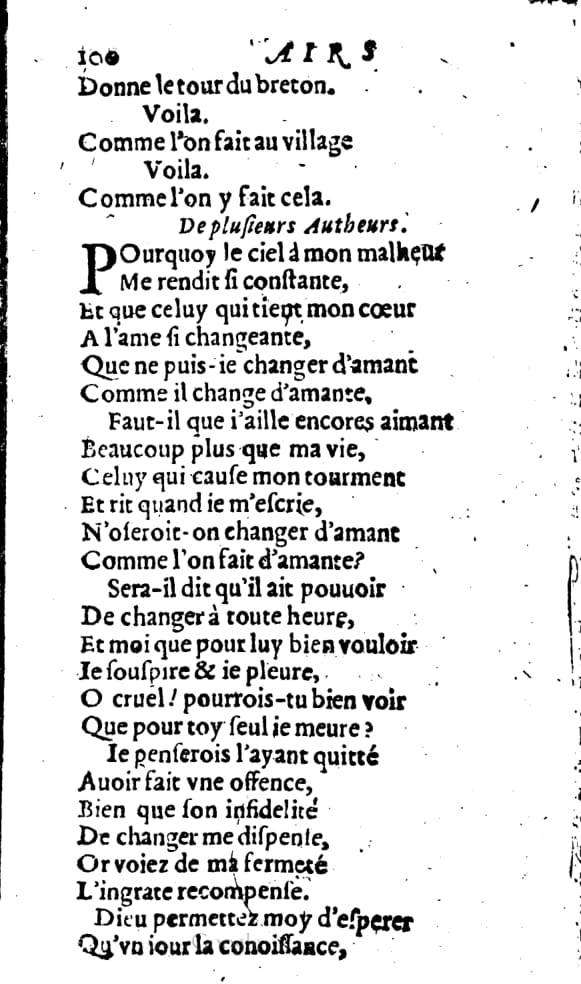 1606 - Théodore Reinsart - Trésor des chansons amoureuses recueillies des plus excellents airs de cour - Livre I - NK ČR Prague