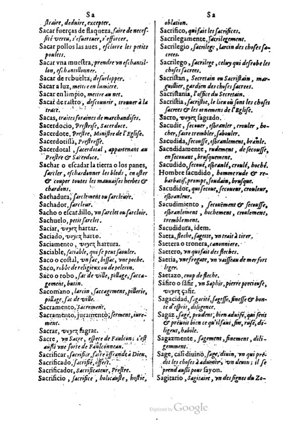 1621 - Adrian Tiffaine - Trésor des deux langues espagnole et française - BM Lyon