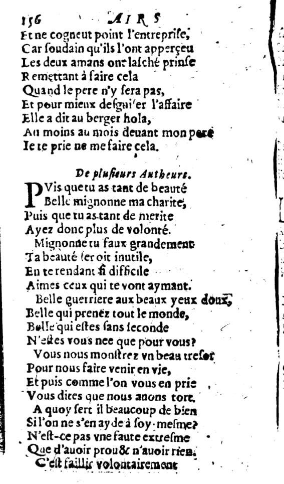 1606 - Théodore Reinsart - Trésor des chansons amoureuses recueillies des plus excellents airs de cour - Livre I - NK ČR Prague