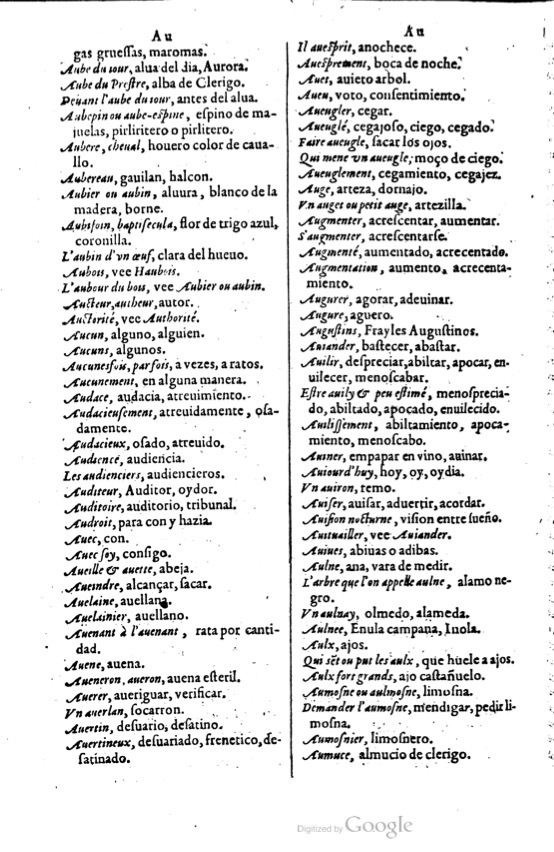 1621 - Adrian Tiffaine - Trésor des deux langues espagnole et française - BM Lyon