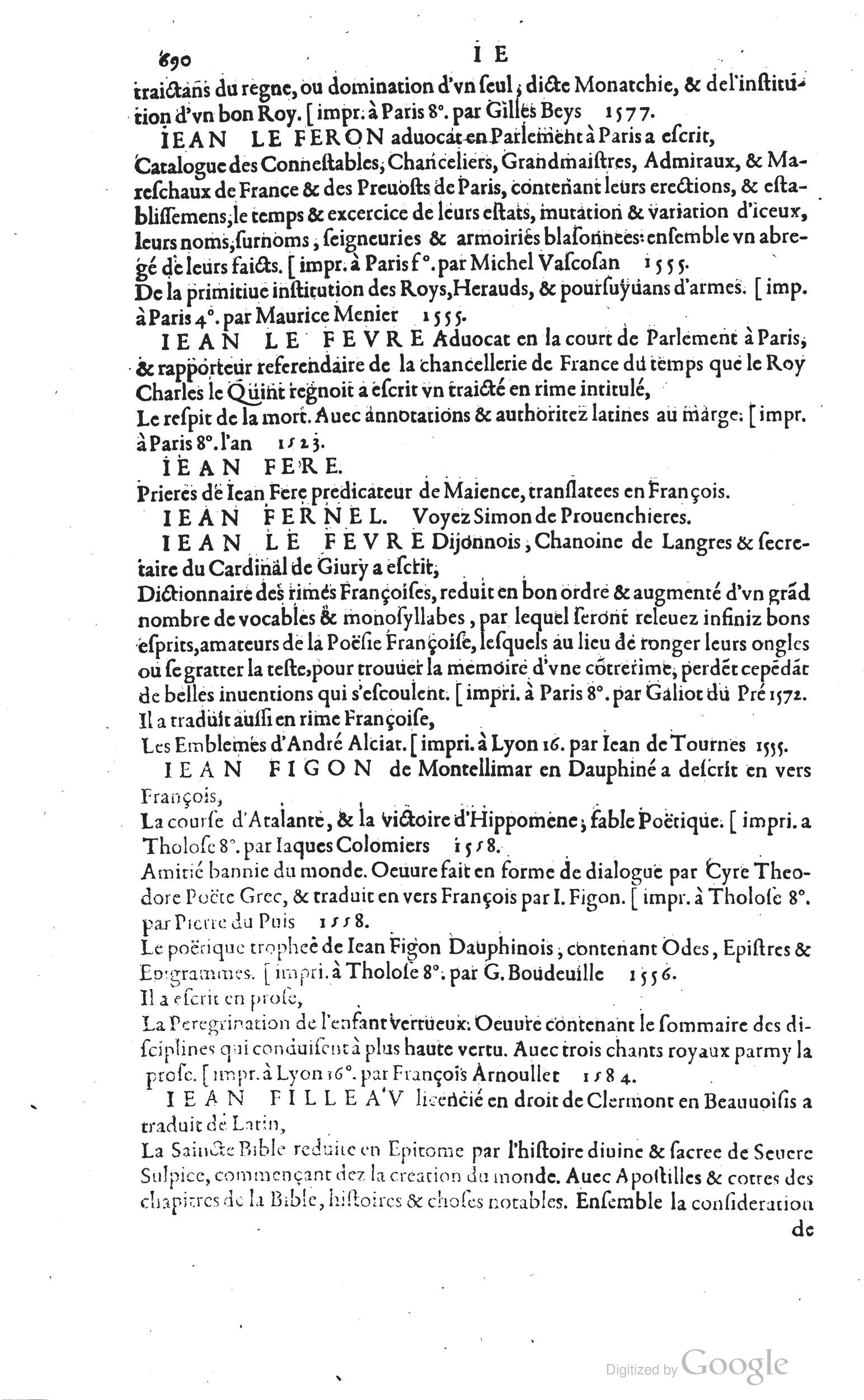 1585 - Barthélemy Honorat - Bibliothèques françaises - BSB Munich