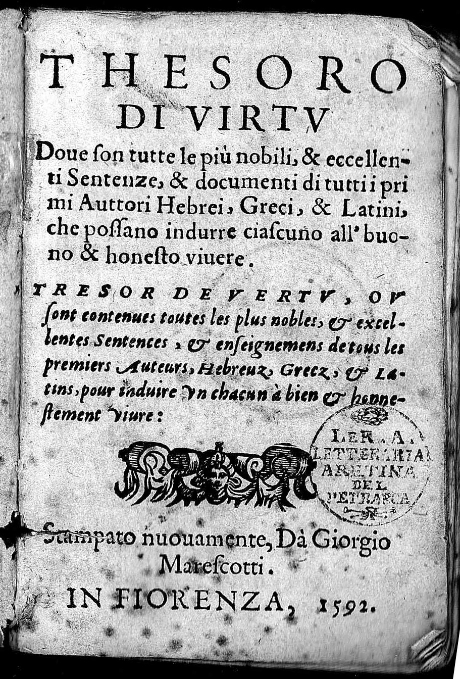 1592  - Giorgio Marescotti - Trésor de vertu - Arezzo