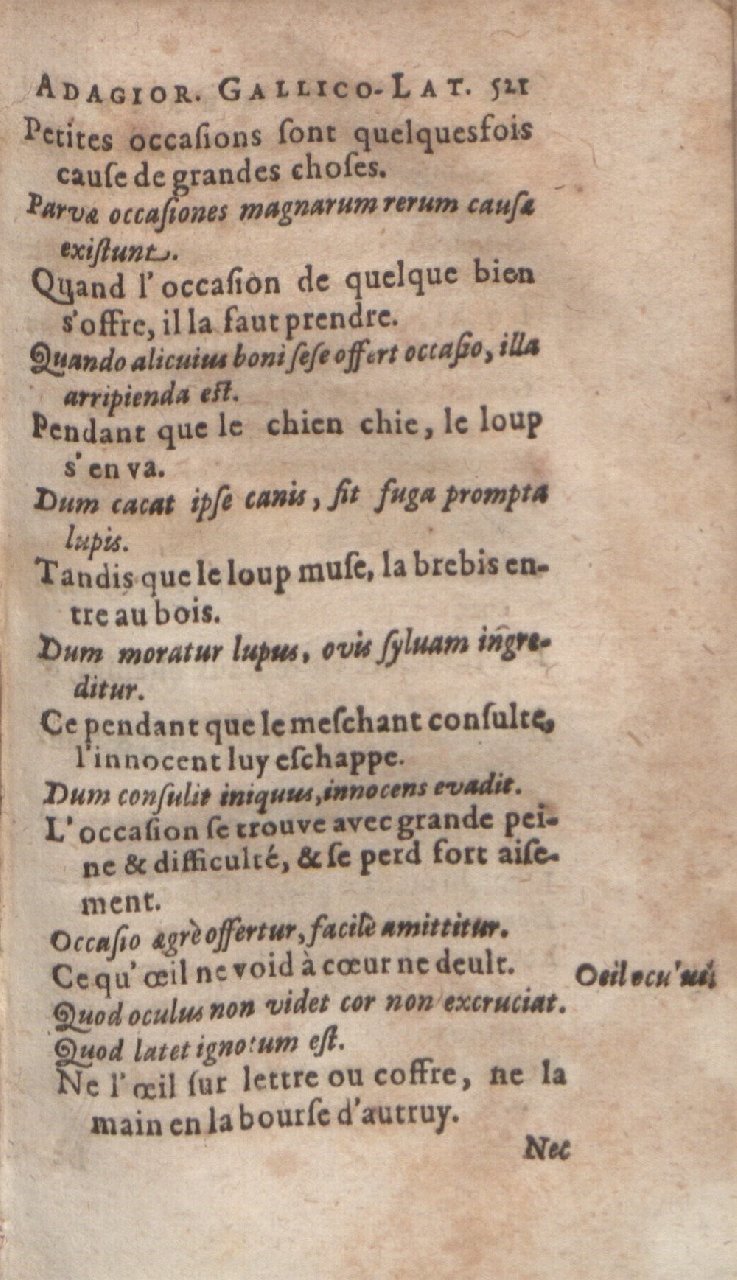1612 - Dominicus Custos - Trésor des proverbes français  - Bibliopol-Olomuc