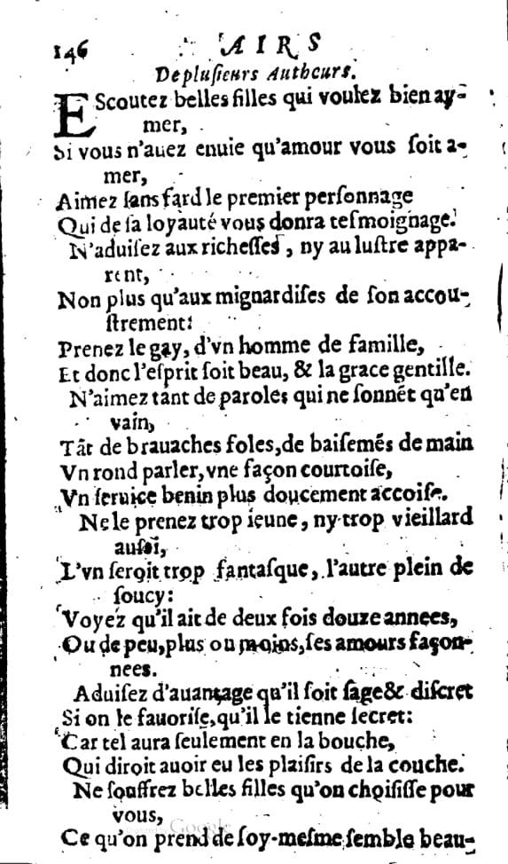 1606 - Théodore Reinsart - Trésor des chansons amoureuses recueillies des plus excellents airs de cour - Livre I - NK ČR Prague