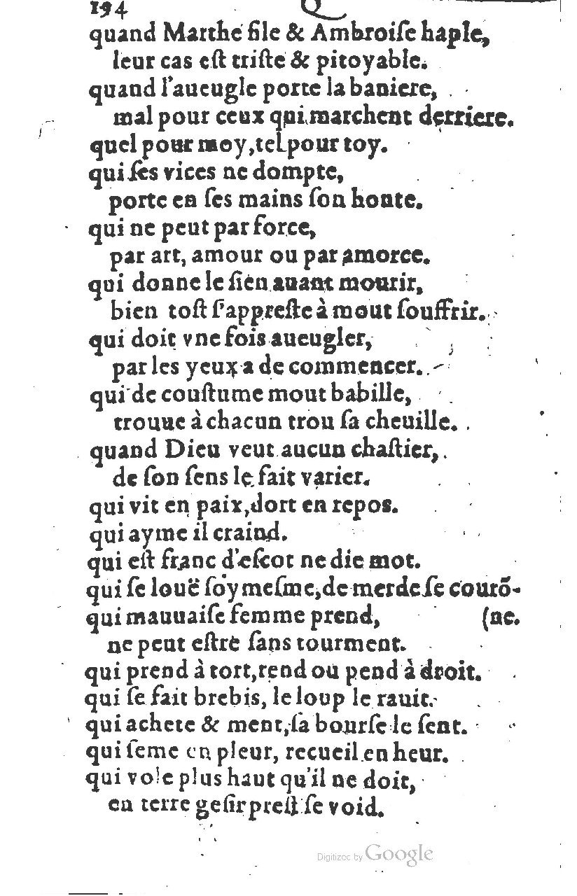 1581 - Nicolas Bonfons - Trésor des sentences dorées - Princeton 1581 - Nicolas Bonfons - Trésor des sentences dorées - Princeton
