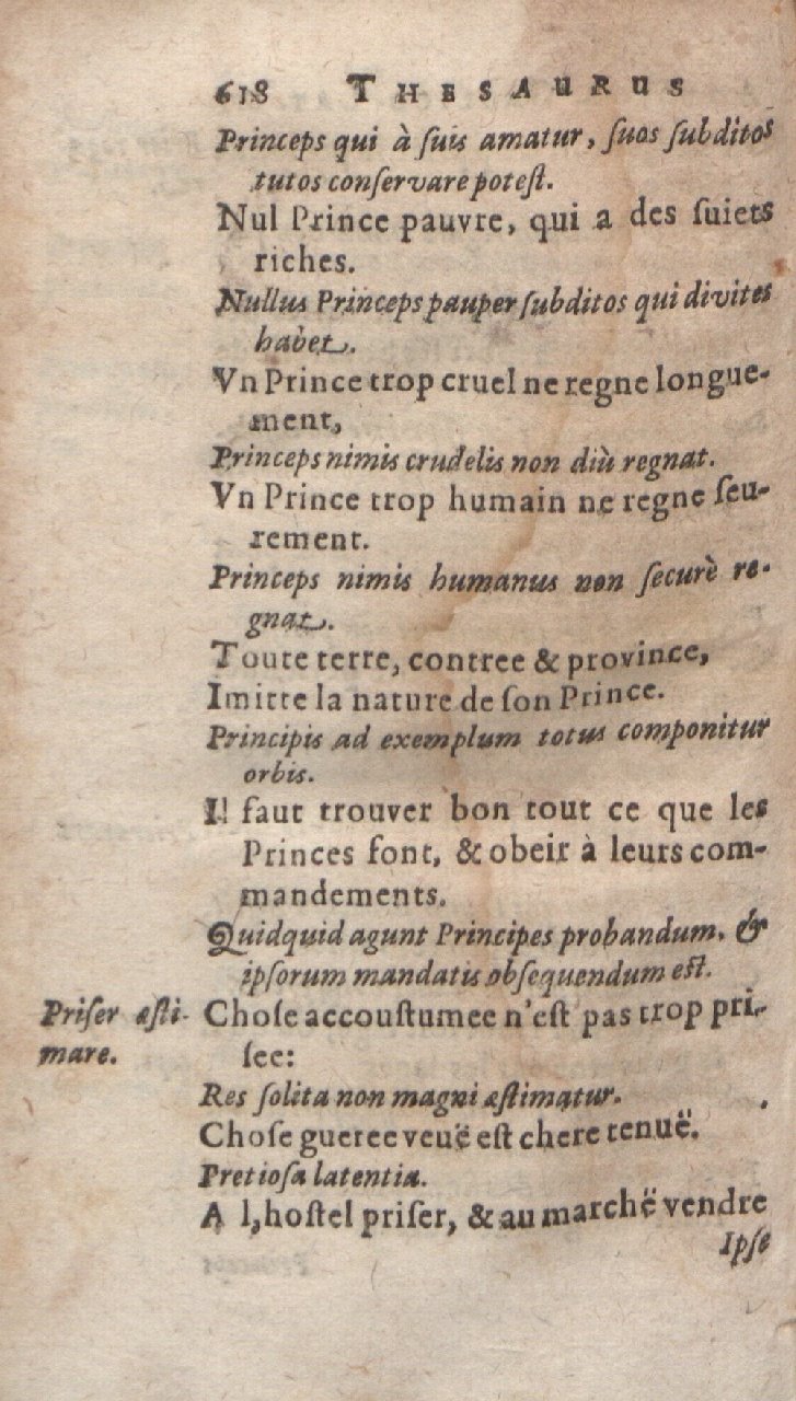 1612 - Dominicus Custos - Trésor des proverbes français  - Bibliopol-Olomuc