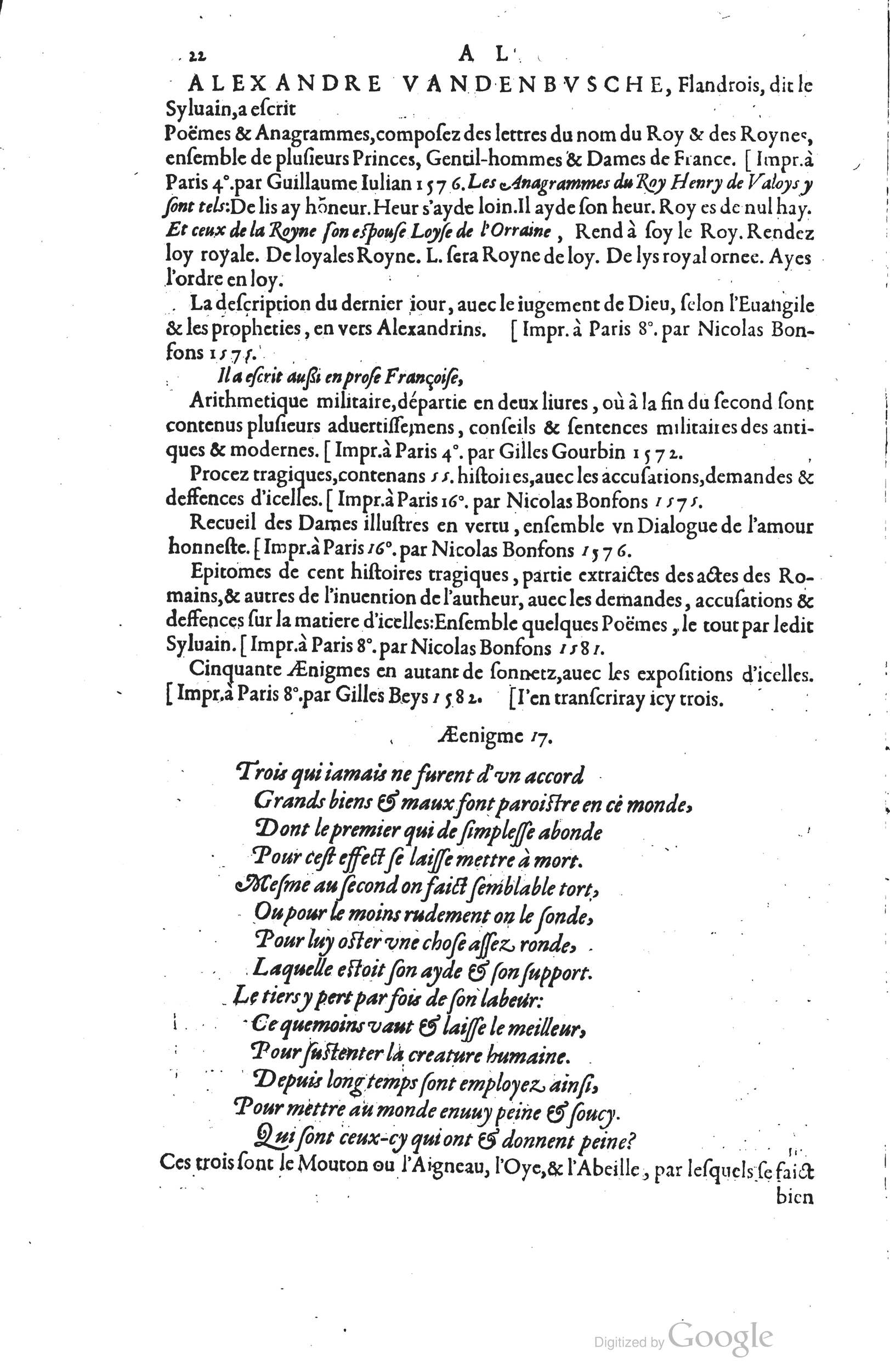 1585 - Barthélemy Honorat - Bibliothèques françaises - BSB Munich