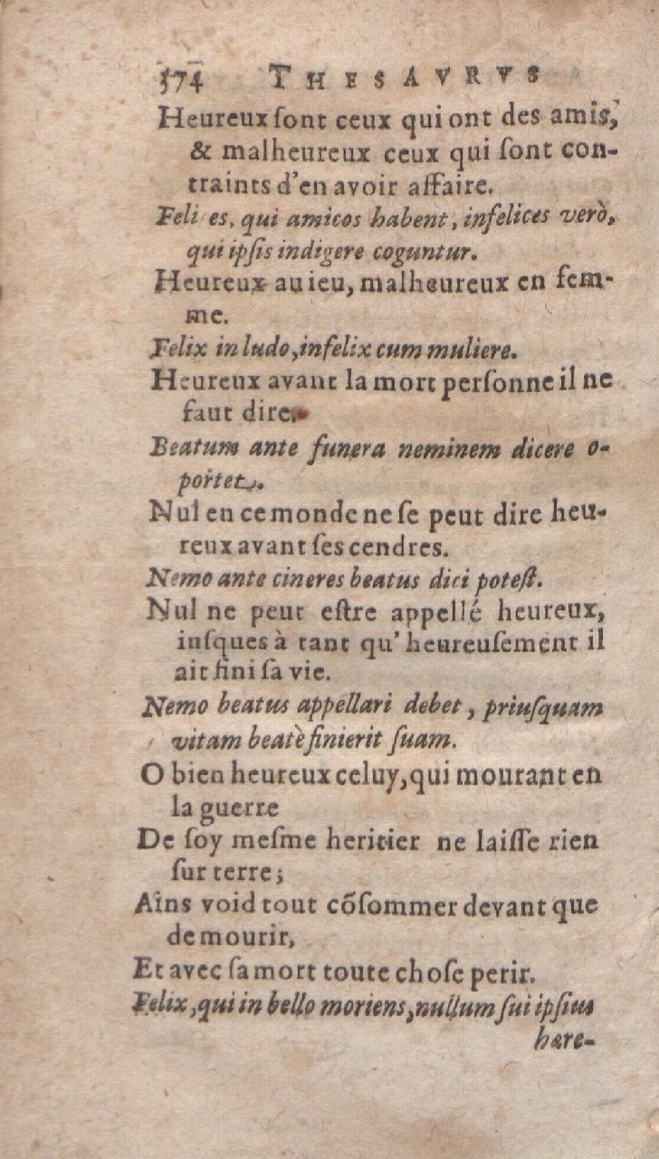 1612 - Dominicus Custos - Trésor des proverbes français  - Bibliopol-Olomuc