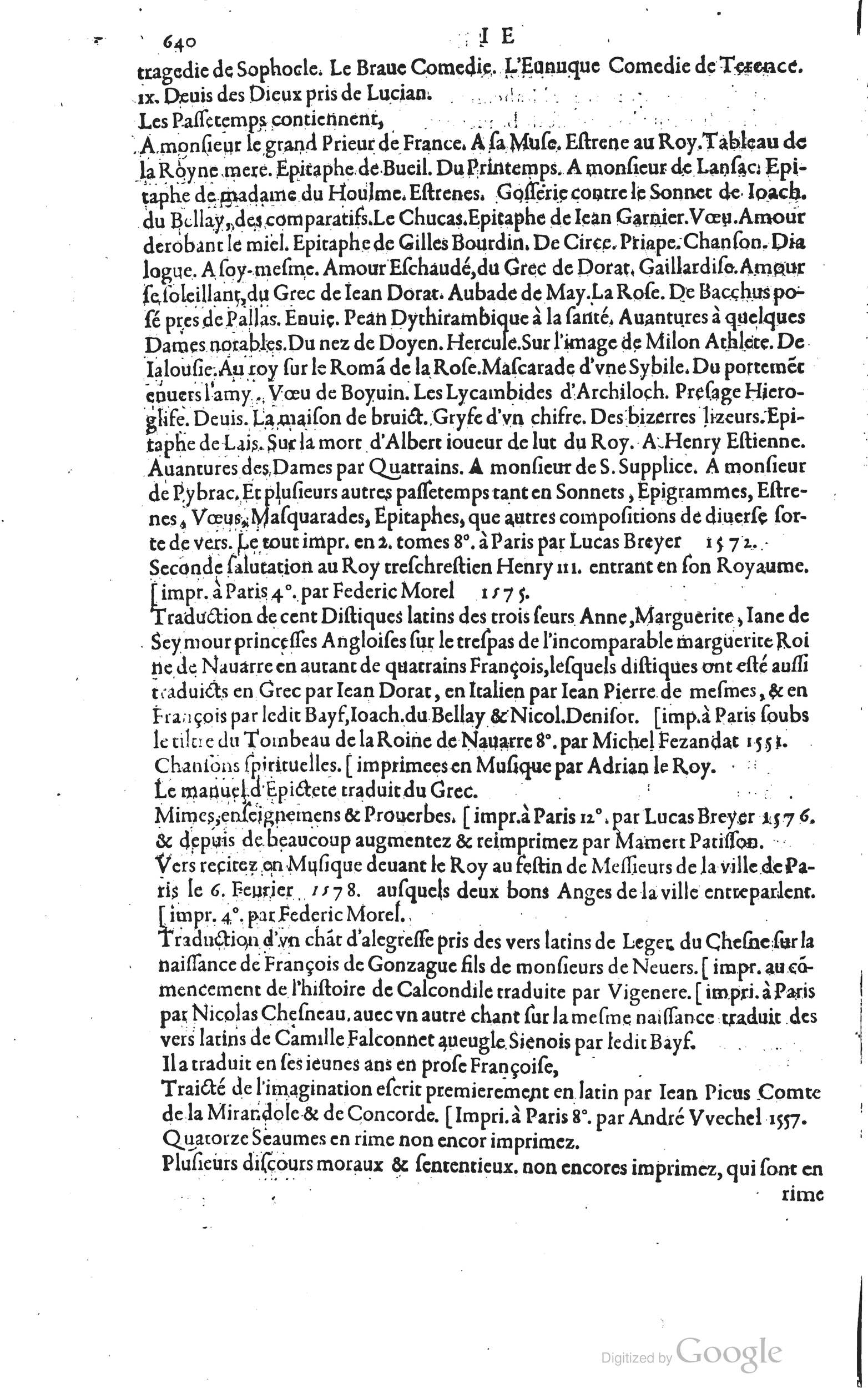 1585 - Barthélemy Honorat - Bibliothèques françaises - BSB Munich