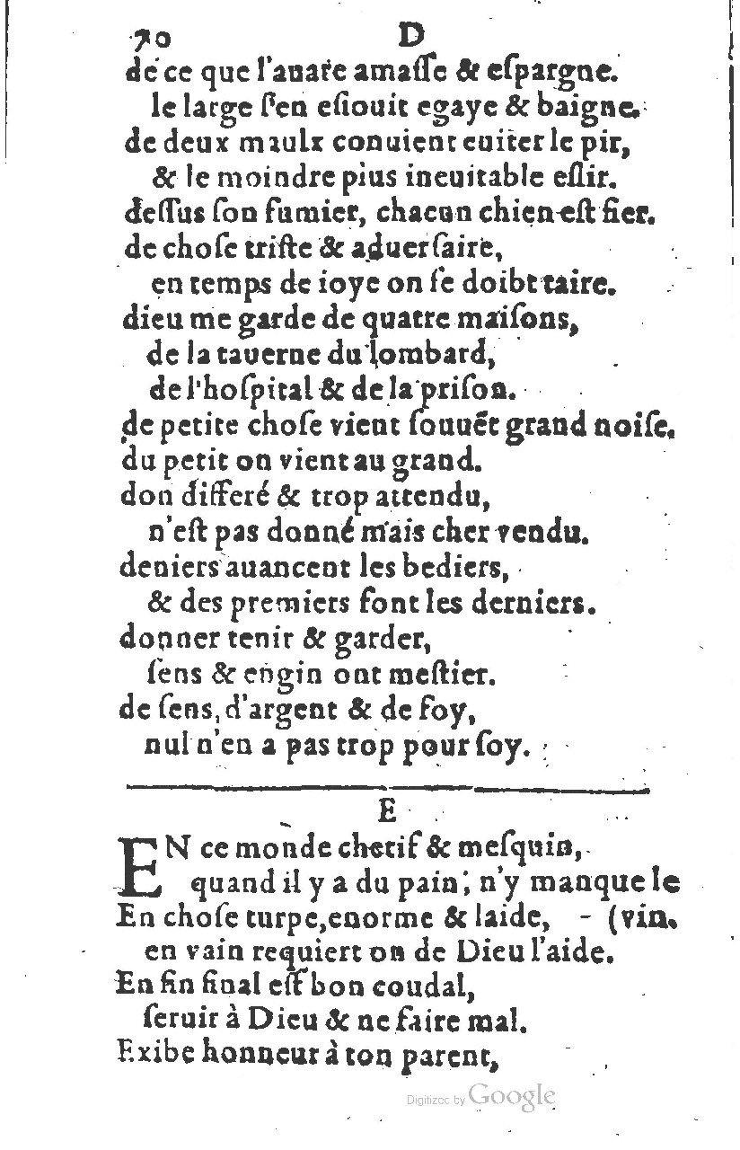 1581 - Nicolas Bonfons  - Trésor des sentences dorées - Princeton