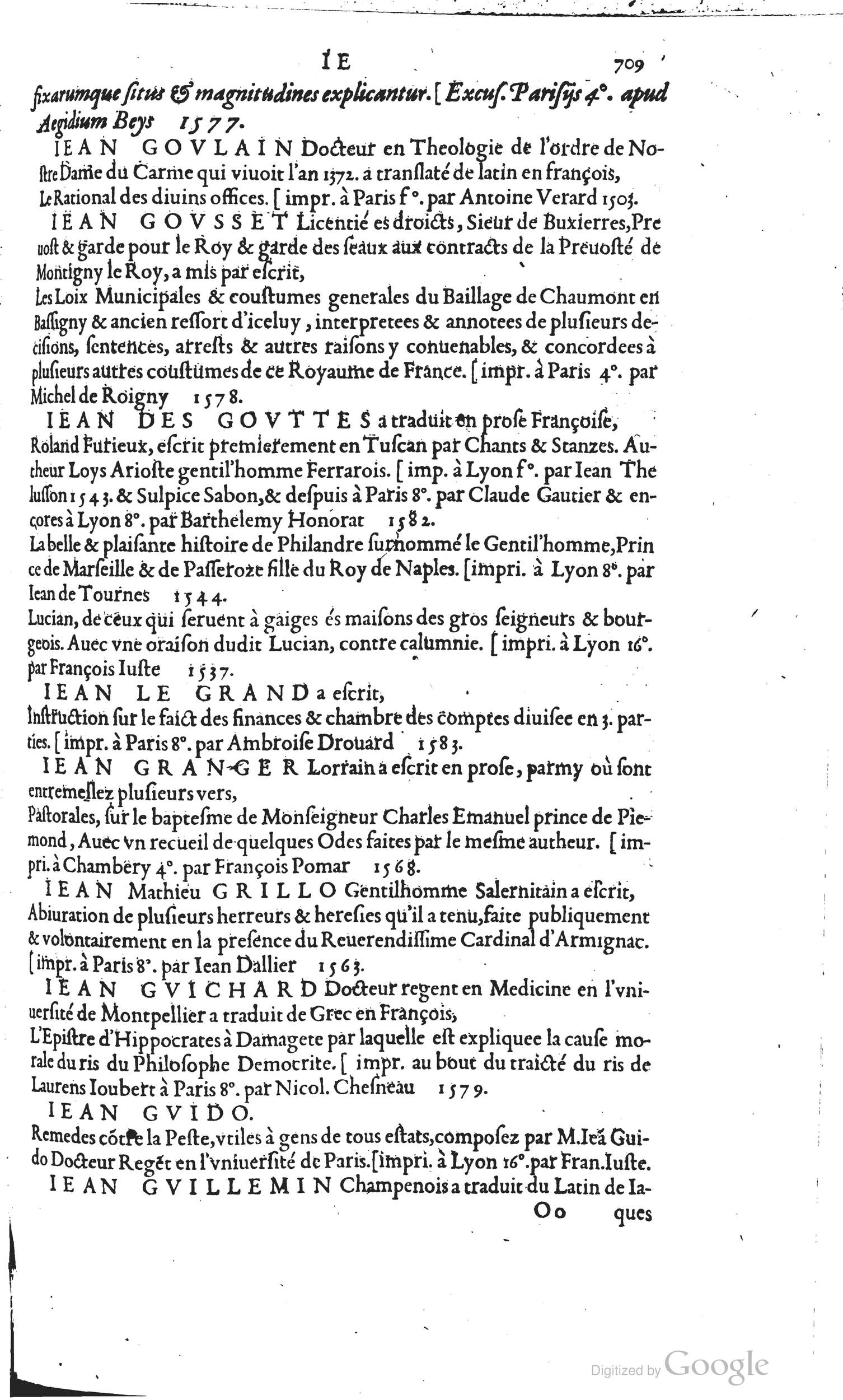 1585 - Barthélemy Honorat - Bibliothèques françaises - BSB Munich