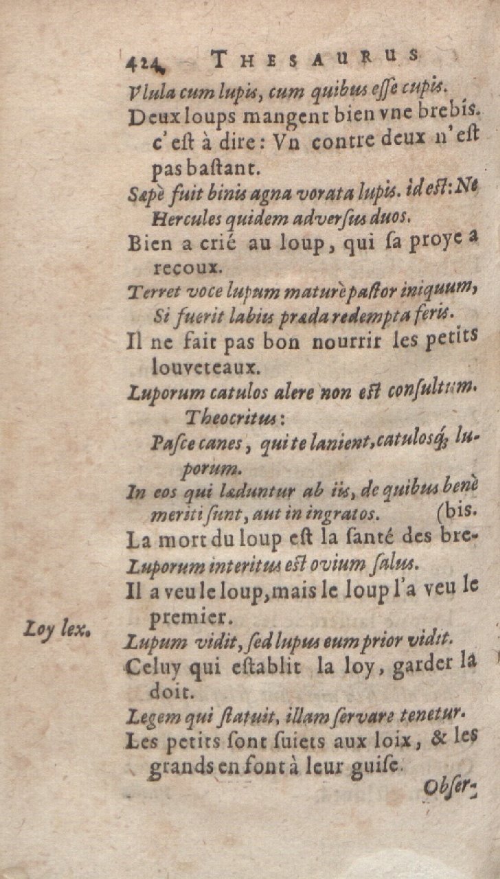1612 - Dominicus Custos - Trésor des proverbes français  - Bibliopol-Olomuc