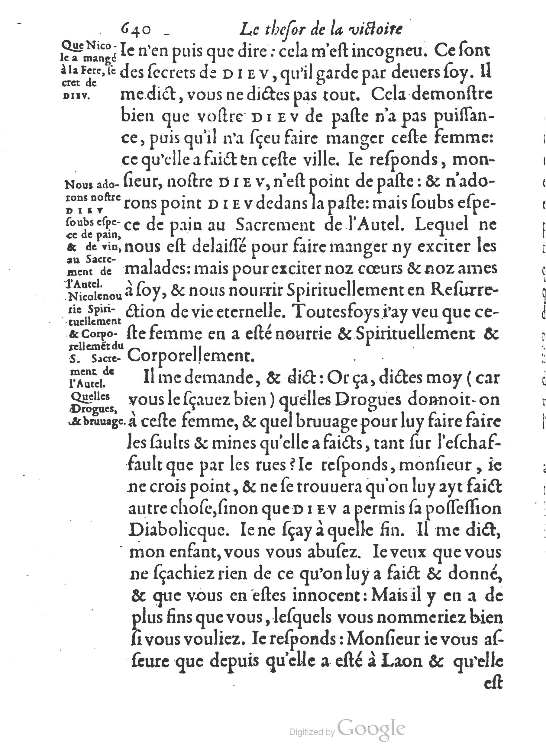 1578 - Nicolas Chesneau - Trésor et entière histoire de la triomphante victoire du corps de Dieu sur l’esprit malin - British Library