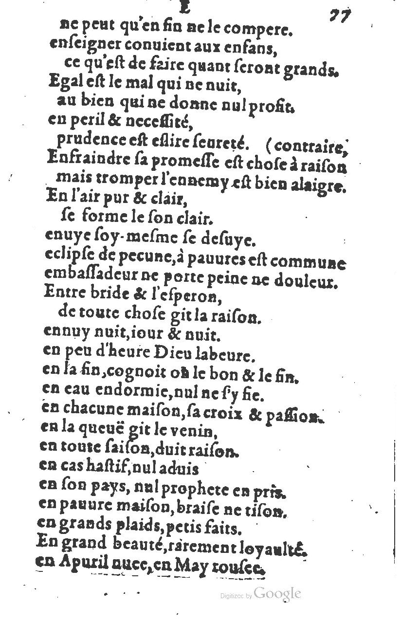 1581 - Nicolas Bonfons  - Trésor des sentences dorées - Princeton