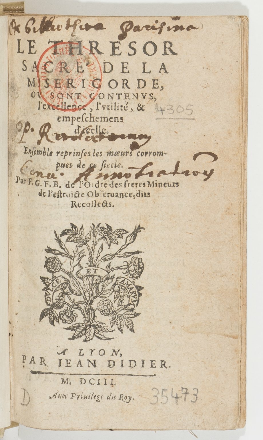 1603 - Jean Didier - Trésor sacré de la miséricorde - BnF