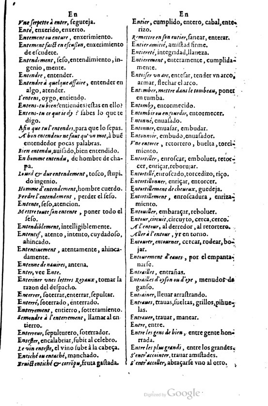 1621 - Adrian Tiffaine - Trésor des deux langues espagnole et française - BM Lyon