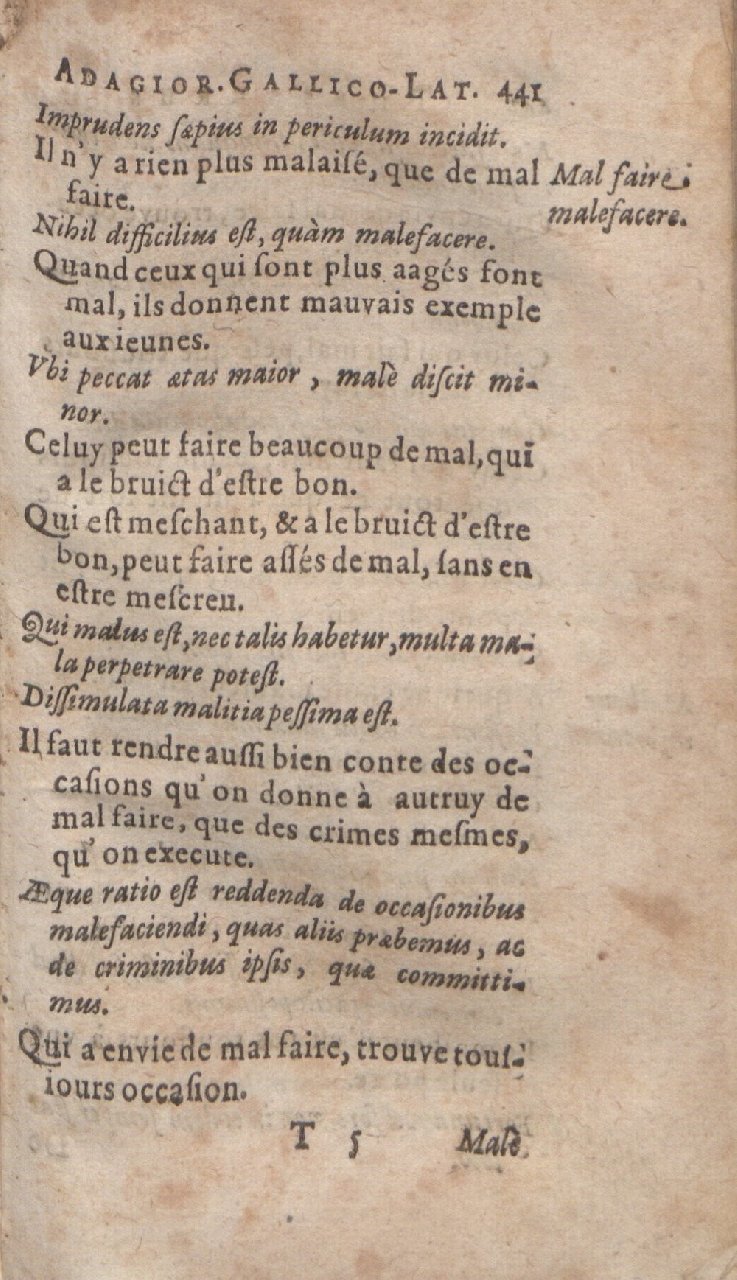 1612 - Dominicus Custos - Trésor des proverbes français  - Bibliopol-Olomuc