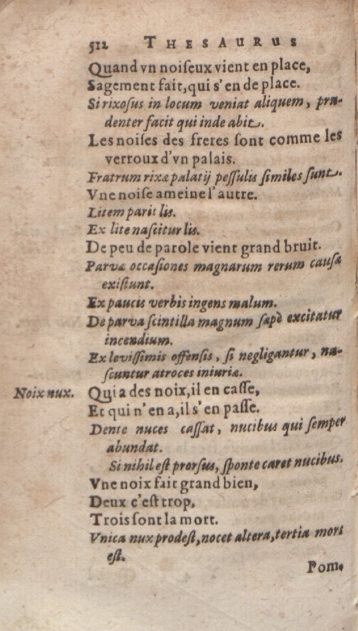 1612 - Dominicus Custos - Trésor des proverbes français  - Bibliopol-Olomuc