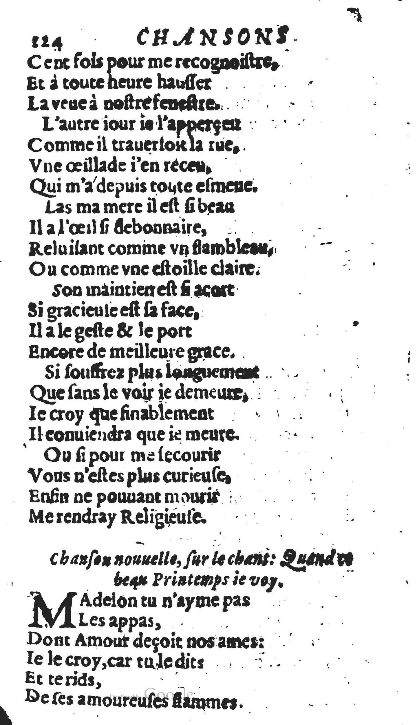 1606 - Théodore Reinsart - Trésor des chansons amoureuses recueillies des plus excellents airs de cour - Livre II - NK ČR Prague